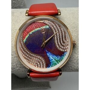 Magnicor New Battery Watch Swarovski Crystal Accents Feather Motif 34MM 7.75"